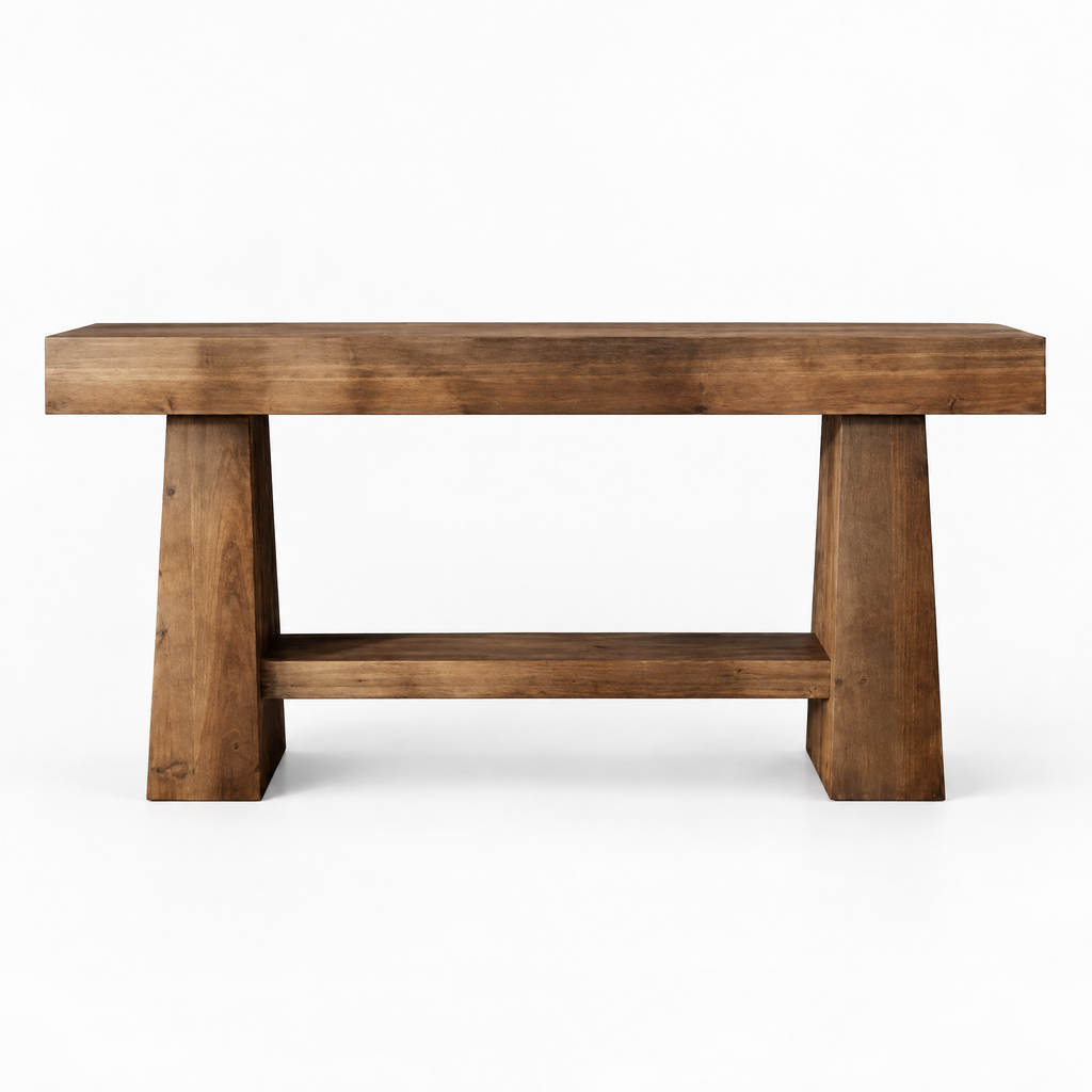 Solid Wood 2-Tier Console Table, Rustic – Natural — studio hero