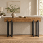 63" Industrial Console Table, Iron Legs – Rustic Brown — living room front