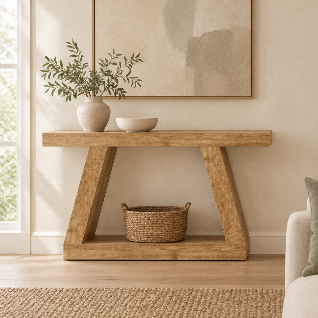 Farmhouse Storage Console Table, Entryway – Natural Wood — living room front