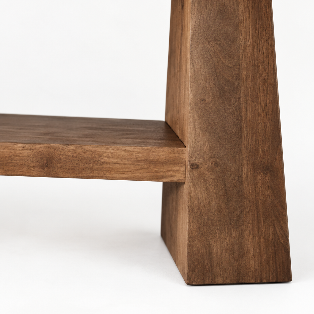 Solid Wood 2-Tier Console Table, Rustic – Natural — studio detail