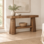 Solid Wood 2-Tier Console Table, Rustic – Natural — living room three-quarter left
