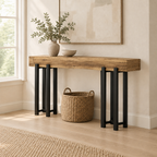 63" Industrial Console Table, Iron Legs – Rustic Brown — living room three-quarter right