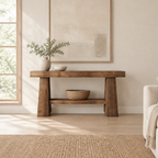 Solid Wood 2-Tier Console Table, Rustic – Natural — living room wide
