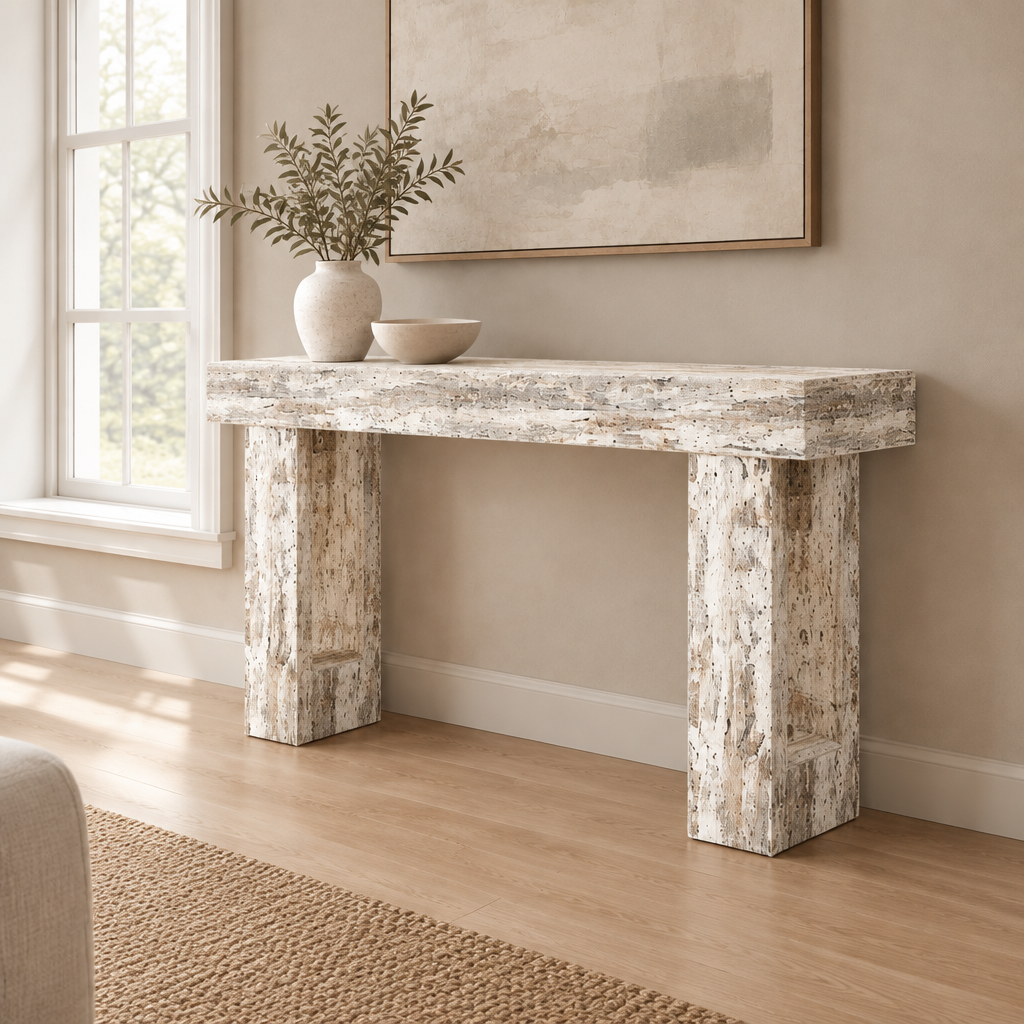 63" Country Console Sofa Table – Wood — living room three-quarter right
