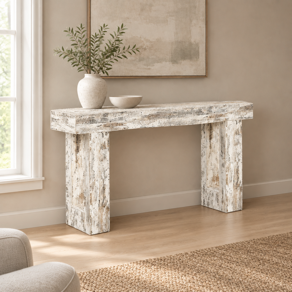 63" Country Console Sofa Table – Wood — living room three-quarter left