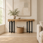 63" Industrial Console Table, Iron Legs – Rustic Brown — living room wide