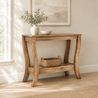 Solid Wood Console Table with Shelf, Farmhouse – Brown — living room three-quarter left