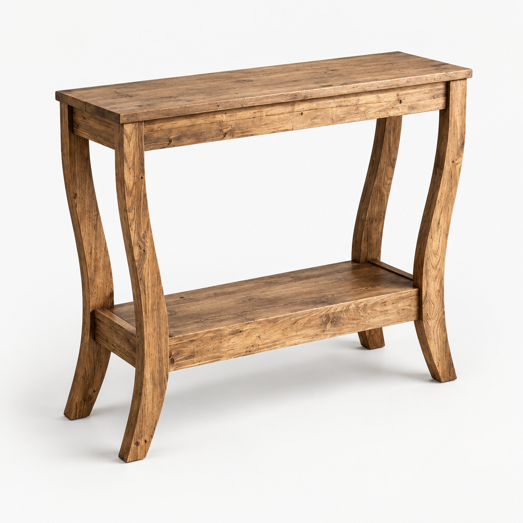 Solid Wood Console Table with Shelf, Farmhouse – Brown — studio three-quarter