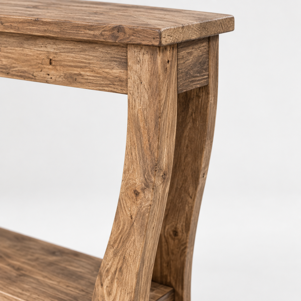 Solid Wood Console Table with Shelf, Farmhouse – Brown — studio detail