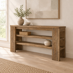 47" Media Console with Open Shelves, TV Stand — living room three-quarter right