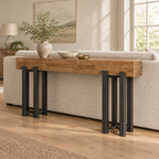 63" Industrial Console Table, Iron Legs – Rustic Brown — living room three-quarter right