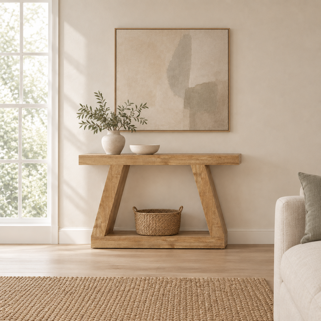 Farmhouse Storage Console Table, Entryway – Natural Wood — living room wide