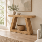 Farmhouse Storage Console Table, Entryway – Natural Wood — living room three-quarter right
