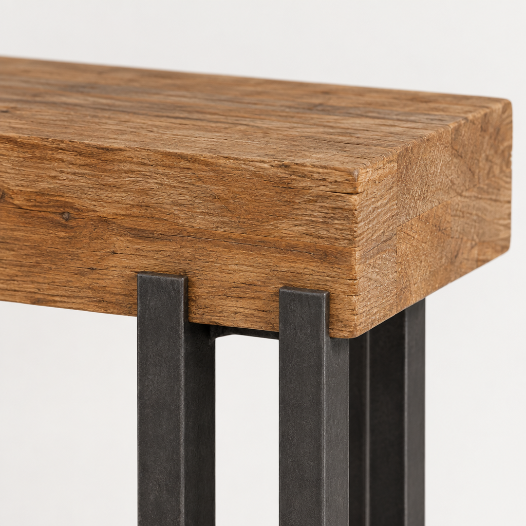 63" Industrial Console Table, Iron Legs – Rustic Brown — studio detail