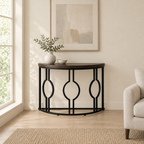 Curved Semi-Circle Console Table, Retro – Dark — living room wide
