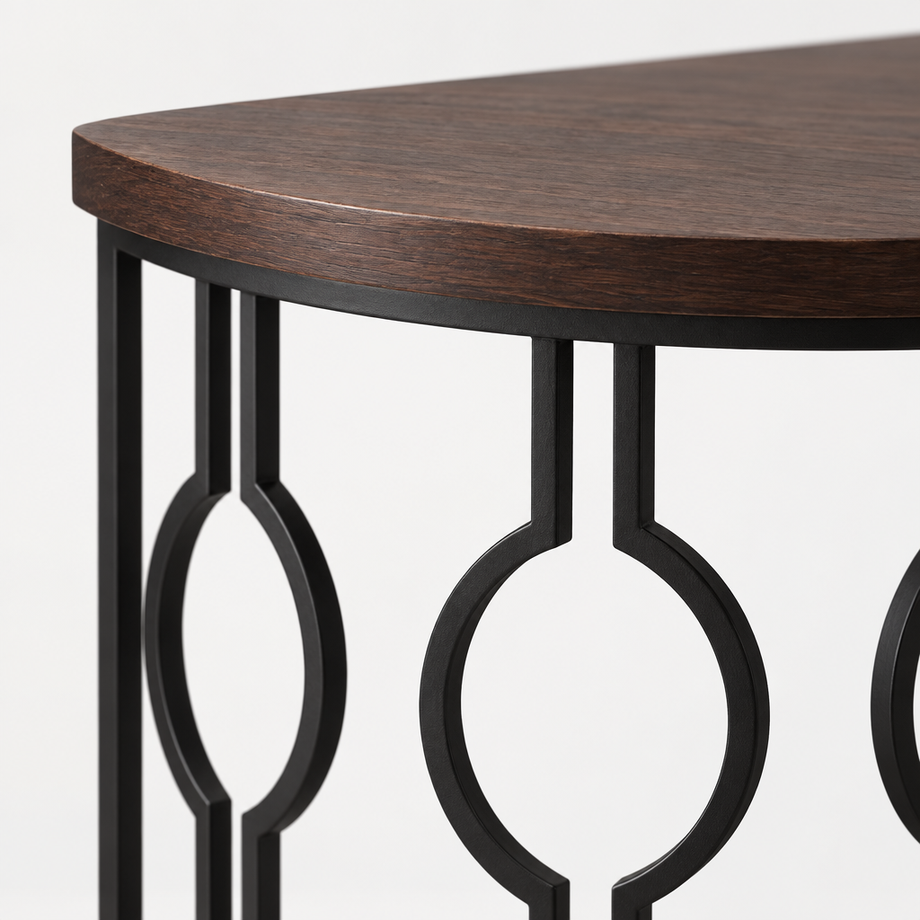 Curved Semi-Circle Console Table, Retro – Dark — studio detail