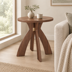 Round Side Table, 23.6 Inch Circular End Table with Curved Cross Legs, Melamine Laminated MDF Accent Table for Living Room, Bedroom, Balcony, Walnut — living room three-quarter right