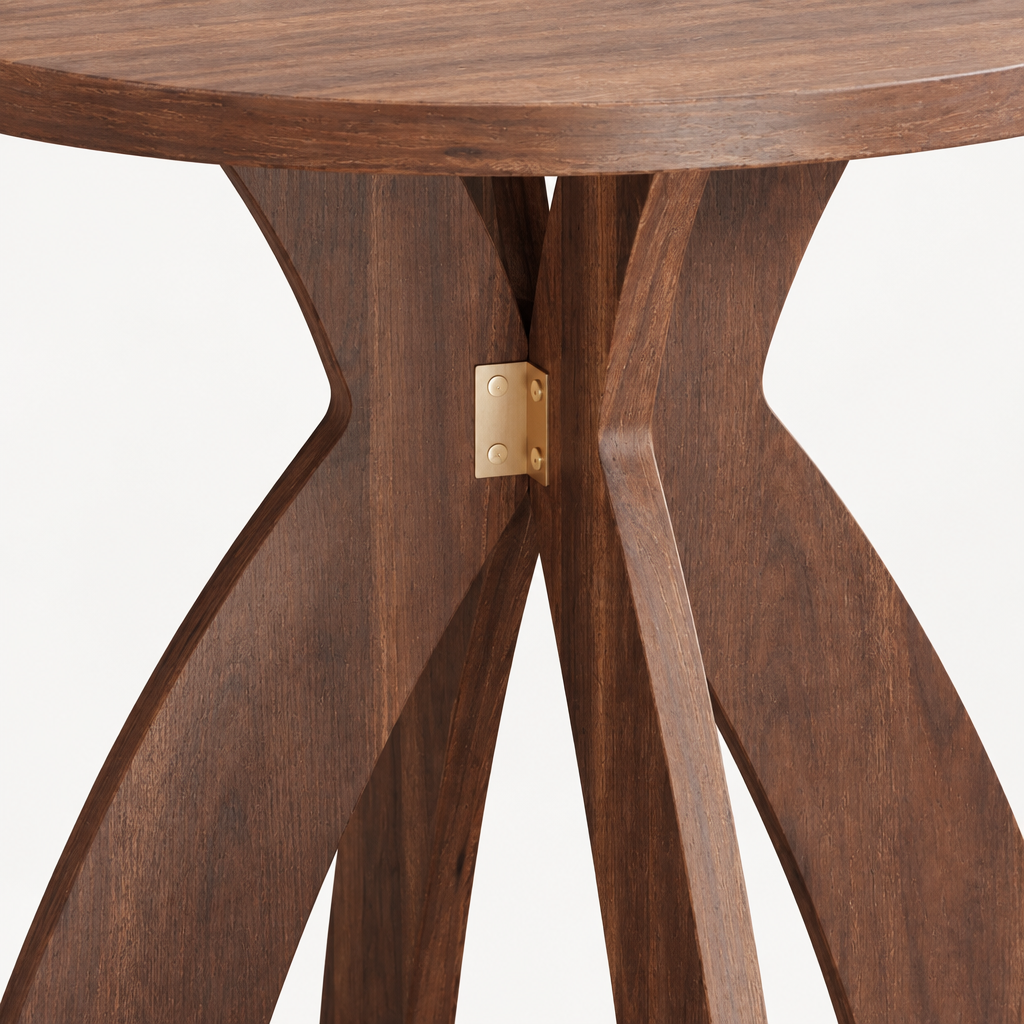 Round Side Table, 23.6 Inch Circular End Table with Curved Cross Legs, Melamine Laminated MDF Accent Table for Living Room, Bedroom, Balcony, Walnut — studio detail
