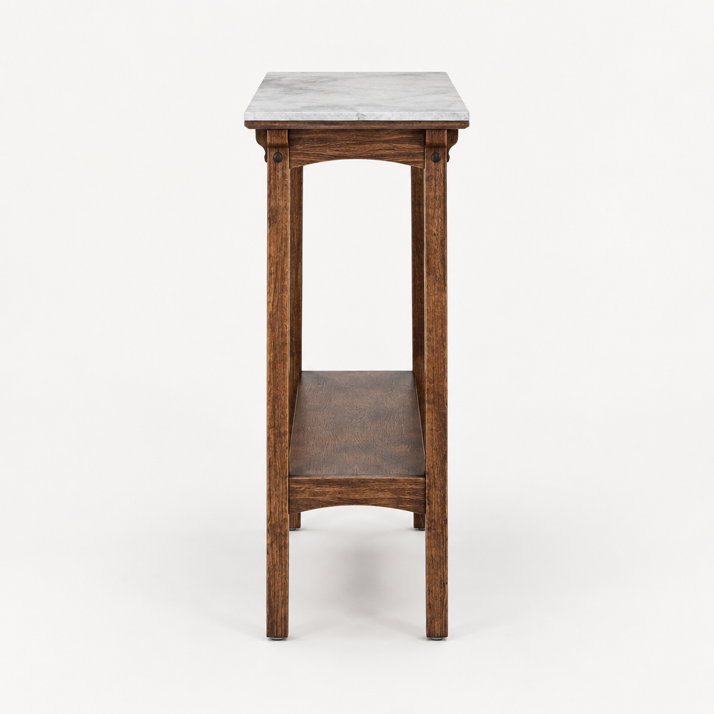 Retro Reddish Brown Narrow Slate Side Table With Storage Shelf, Small End Table For Living Room Small Spaces Entryway Farmhouse, Slim Nightstand Bedside Table — studio side profile