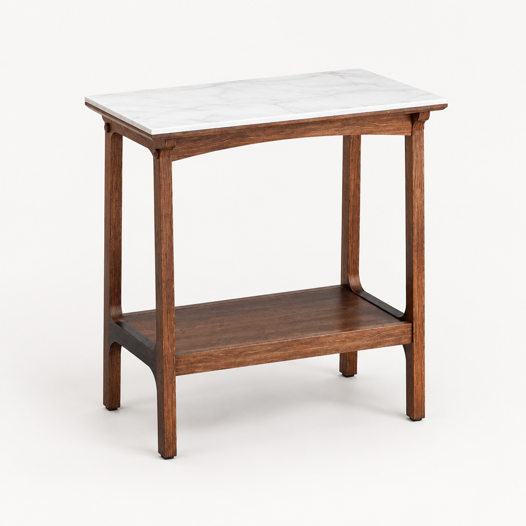Retro Reddish Brown Narrow Slate Side Table With Storage Shelf, Small End Table For Living Room Small Spaces Entryway Farmhouse, Slim Nightstand Bedside Table — studio three-quarter