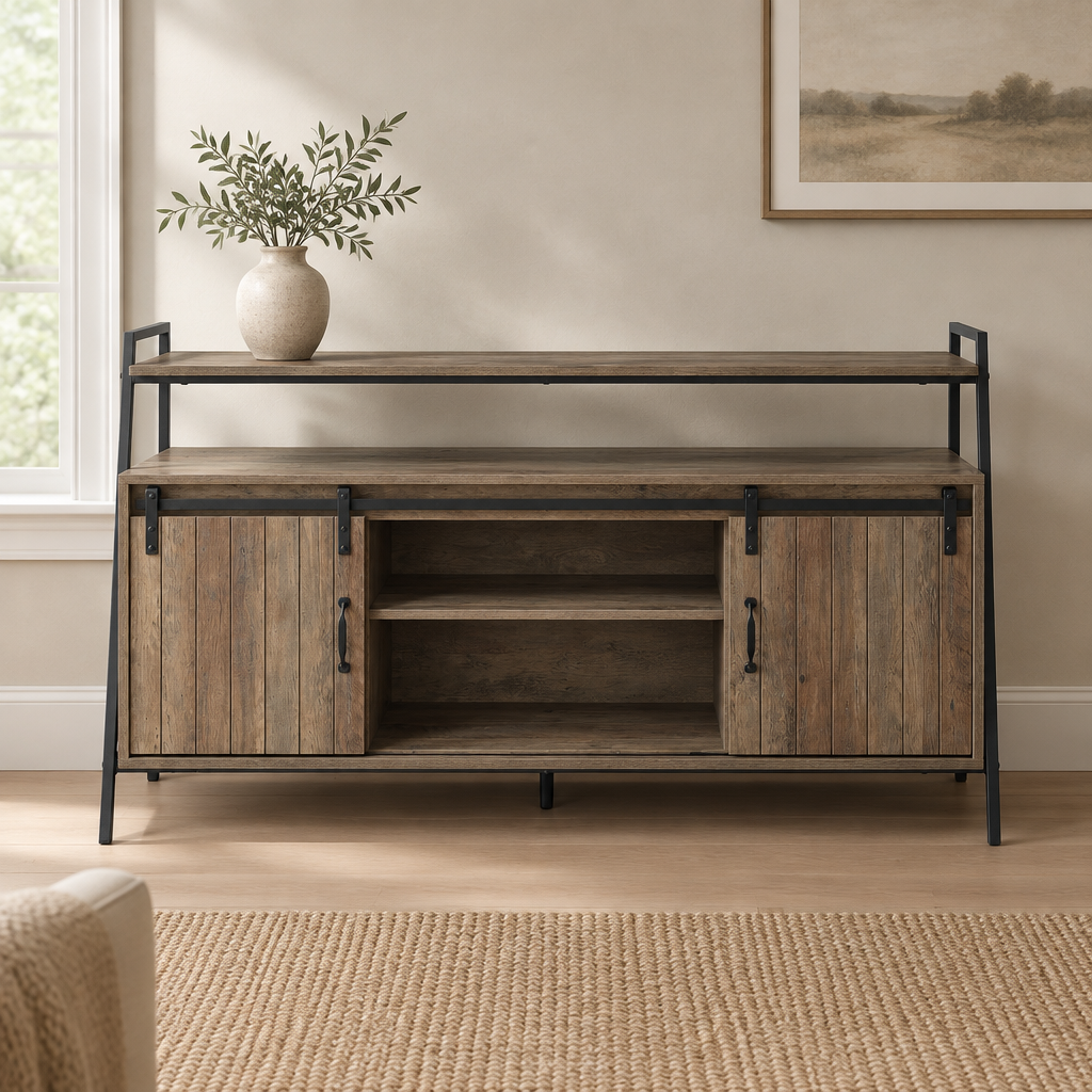 Rashawn Rustic Oak & Black Finish TV Stand — living room front