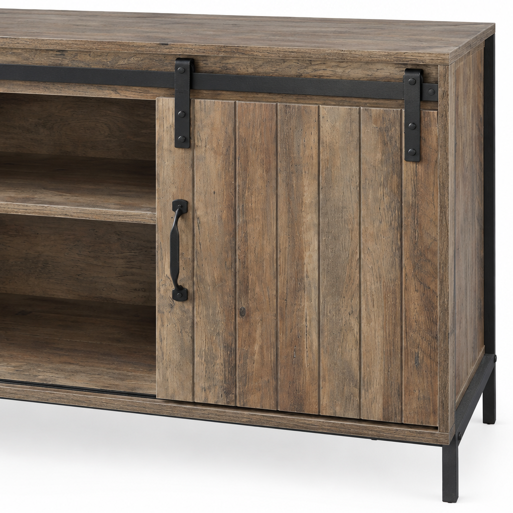 Rashawn Rustic Oak & Black Finish TV Stand — studio detail