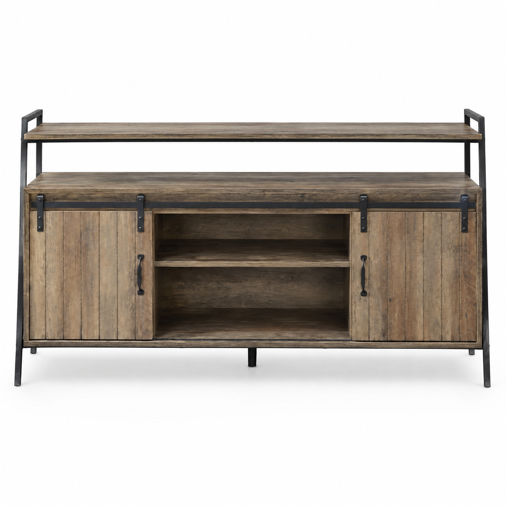 Rashawn Rustic Oak & Black Finish TV Stand — studio hero