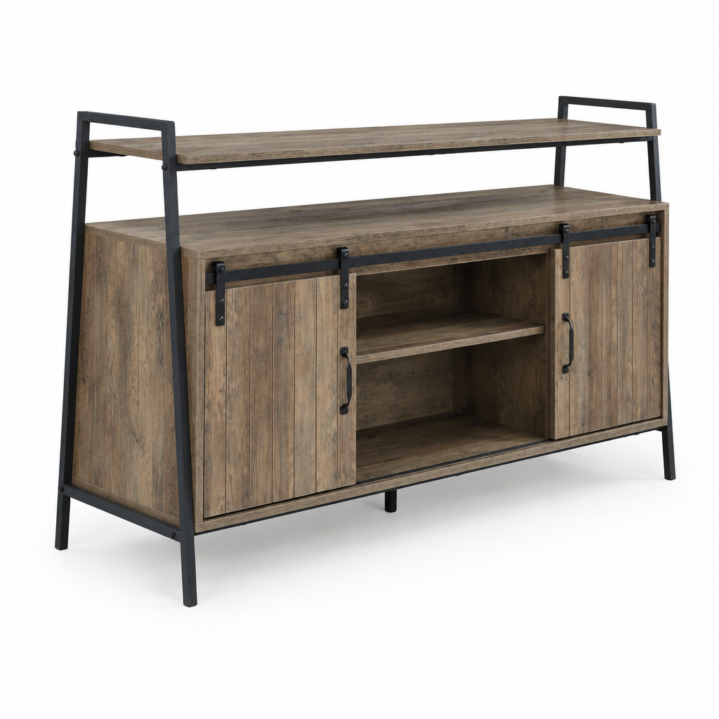 Rashawn Rustic Oak & Black Finish TV Stand — studio side profile