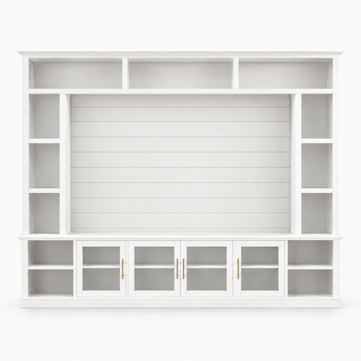 95" Entertainment Center Wall Unit for 80" TV, Glass Doors – White — studio hero
