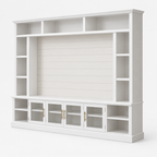95" Entertainment Center Wall Unit for 80" TV, Glass Doors – White — studio three-quarter