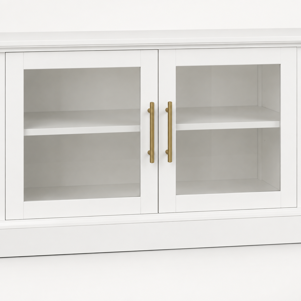 95" Entertainment Center Wall Unit for 80" TV, Glass Doors – White — studio detail