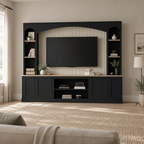 92" Arched Entertainment Center Wall Unit with Bookshelf – Black — living room wide