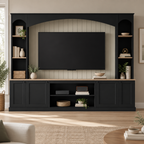 92" Arched Entertainment Center Wall Unit with Bookshelf – Black — living room front