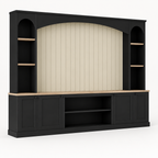 92" Arched Entertainment Center Wall Unit with Bookshelf – Black — studio three-quarter