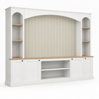 92" Arched Entertainment Center Wall Unit with Bookshelf – White — studio side profile