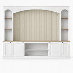 92" Arched Entertainment Center Wall Unit with Bookshelf – White — studio hero