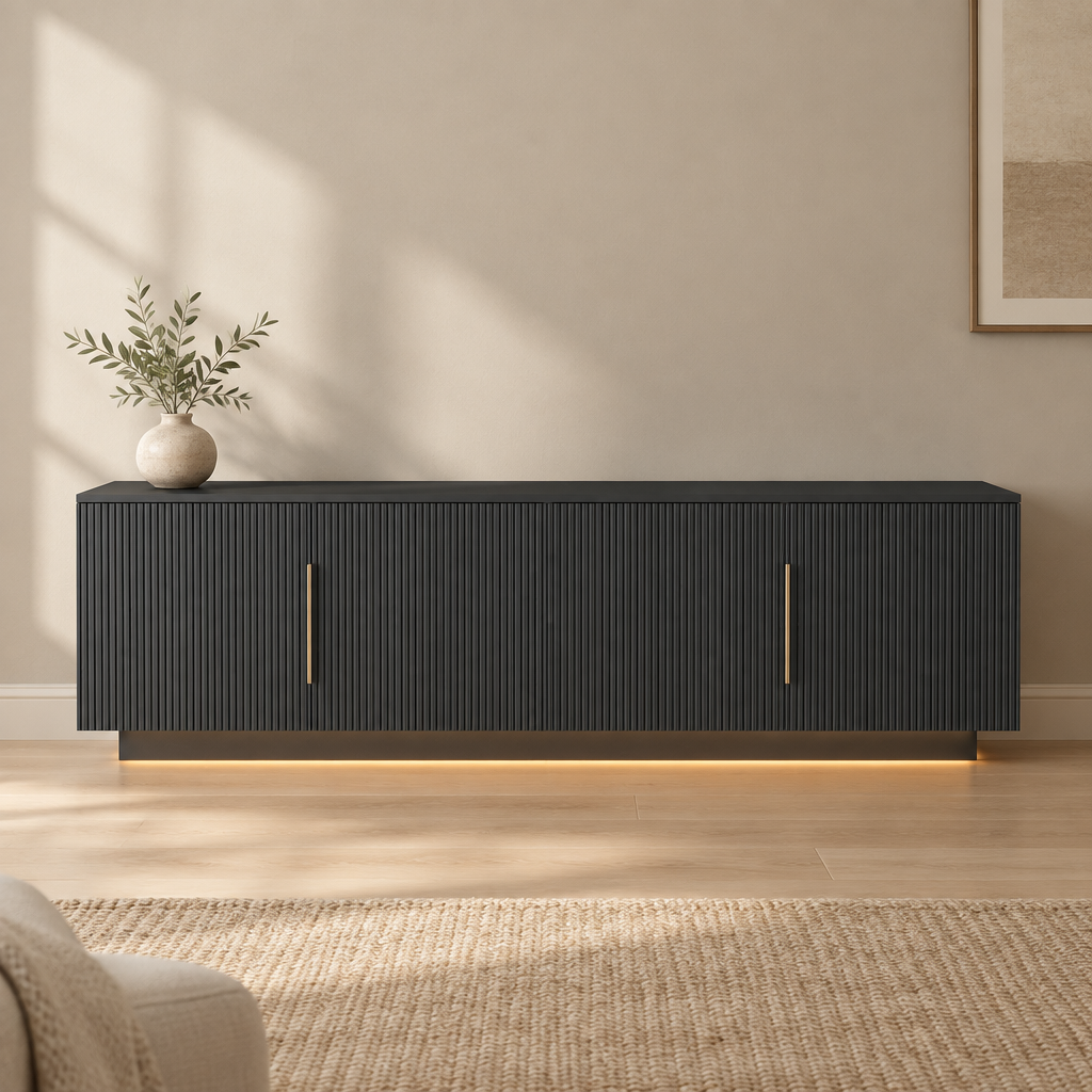 67" TV Stand with 16-Color LED Lights – Black — living room front
