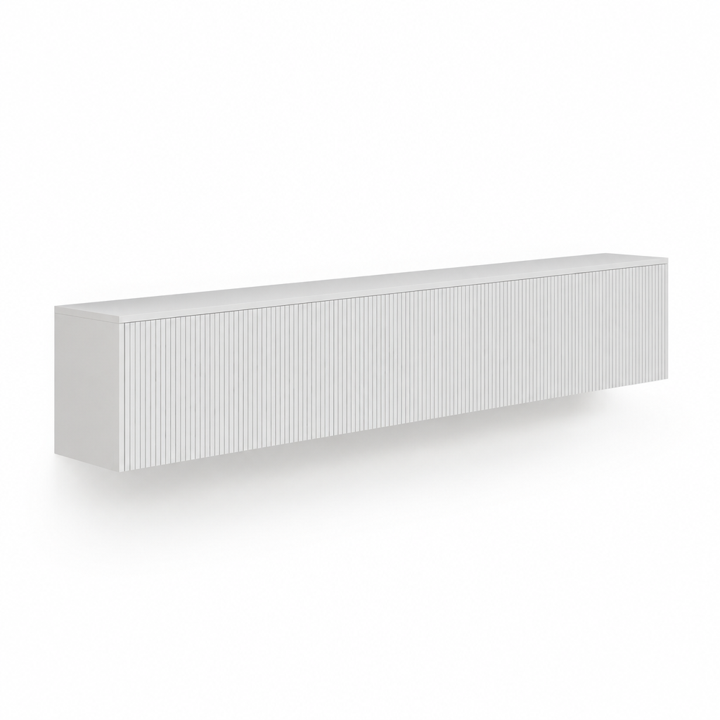 69" Floating LED TV Stand, Wall-Mounted – White — studio side profile