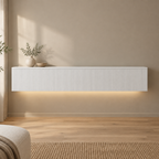 69" Floating LED TV Stand, Wall-Mounted – White — living room front