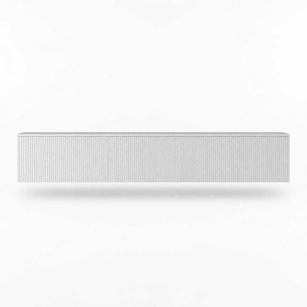 69" Floating LED TV Stand, Wall-Mounted – White — studio hero