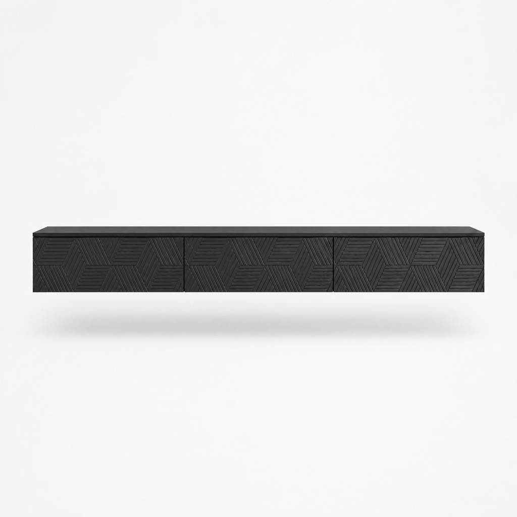 67" Floating LED TV Stand with Cable Holes – Black — studio hero