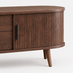 71" Mid-Century TV Stand for 80" TV, Tambour Doors – Dark Brown — studio detail