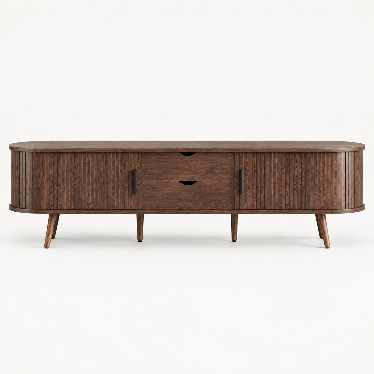 71" Mid-Century TV Stand for 80" TV, Tambour Doors – Dark Brown — studio hero