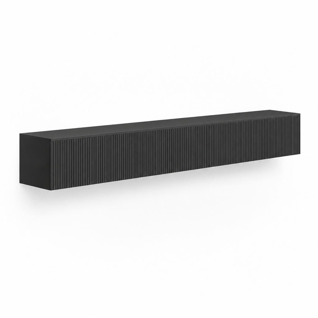 69" Floating LED TV Stand, Wall-Mounted – Black — studio side profile