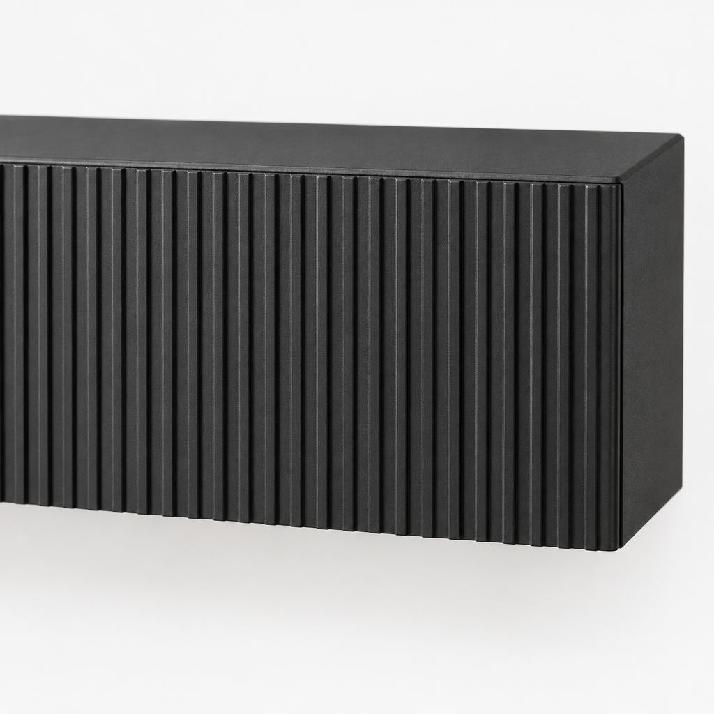 69" Floating LED TV Stand, Wall-Mounted – Black — studio detail