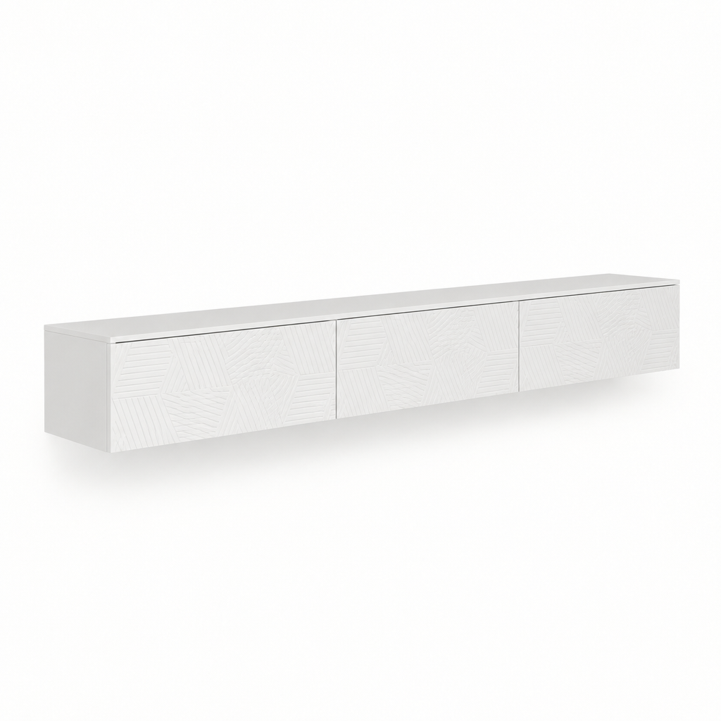 67" Floating LED TV Stand with Cable Holes – White — studio side profile