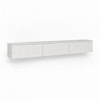 67" Floating LED TV Stand with Cable Holes – White — studio three-quarter
