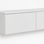 67" Floating LED TV Stand with Cable Holes – White — studio detail