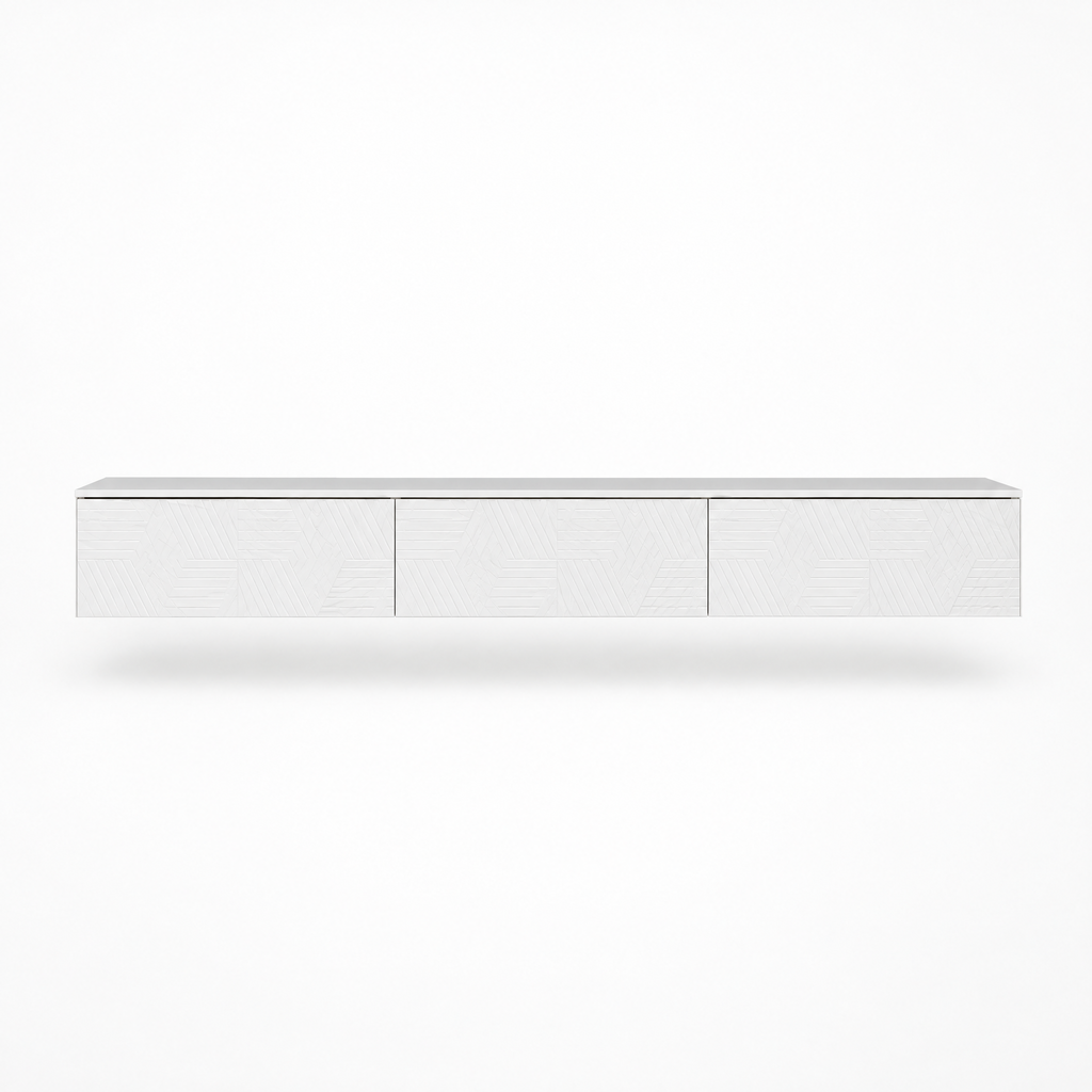 67" Floating LED TV Stand with Cable Holes – White — studio hero
