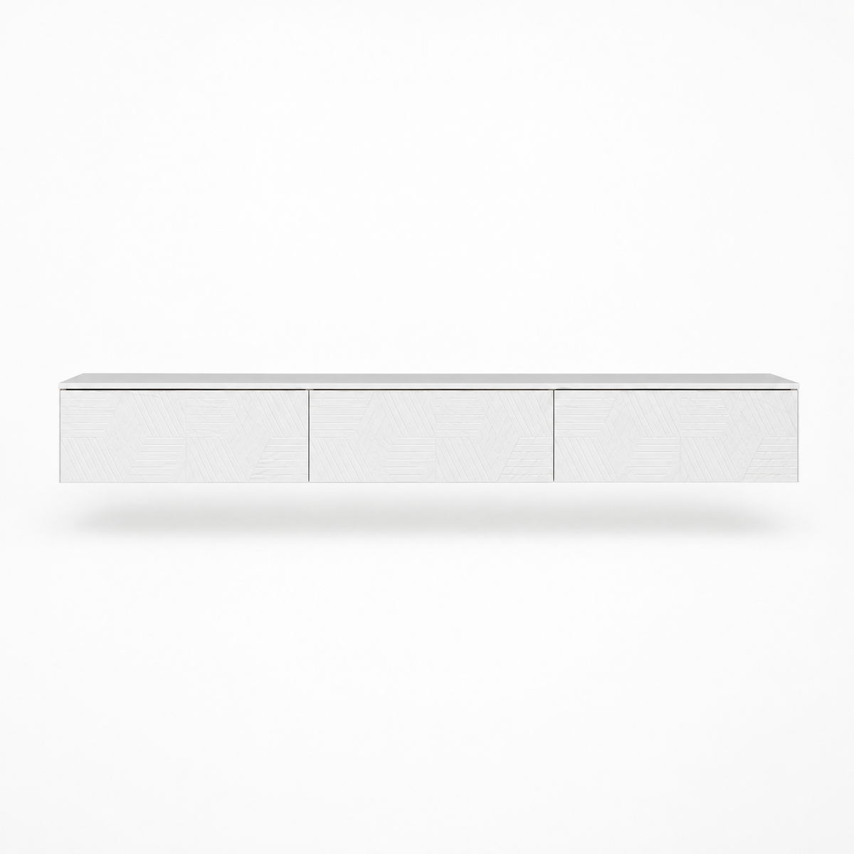 67" Floating LED TV Stand with Cable Holes – White — studio hero